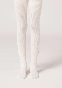 Collant in Cotone a Costine con Fiocco da Bambina
