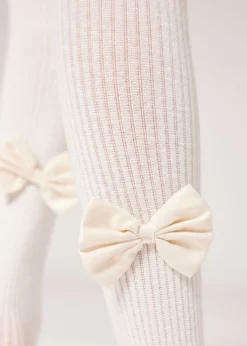 Collant in Cotone a Costine con Fiocco da Bambina