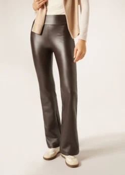 Pantaloni a Zampa Termici Effetto Pelle